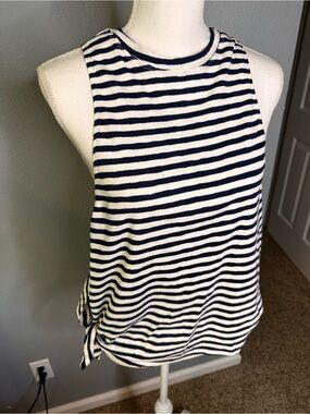 Olivaceous Navy and Cream Striped Side-Tie Tank